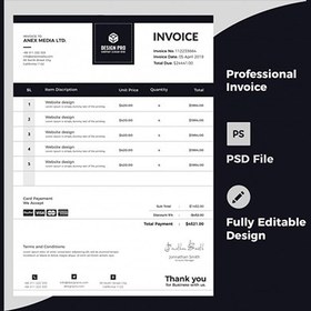 تصویر فاکتور و صورتحساب چند منظوره – Professional invoice design 