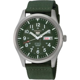 تصویر ساعت اتوماتیک مردانه ی سیکو با بند کرباسی سبز - seiko Seiko SNZG09K1 Men's Automatic Analogue Watch with Fabric Strap, Green/Green, 42 mm, Strap