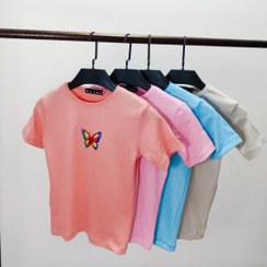 تصویر تیشرت زنانه کبریتی پنبه آستین کوتاه فری سایز طرح پروانه - سفید 