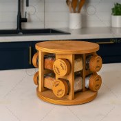 تصویر جا ادویه مکارتی ۸ تایی گردان چوبی 