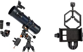 تصویر Celestron 31045 AstroMaster 130 EQ Reflector Telescope with Basic Smartphone Adapter 1.25" Capture Your Discoveries 