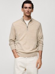 تصویر ژاکت پشمی یقه پرکین با زیپ برند mango man Wool Perkins-Neck Sweater With Zip