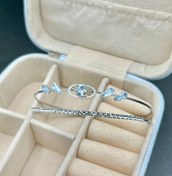 تصویر دستبند ظریف سوارسکی نقره ای دو لاین طرح نگینی 