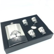 تصویر ست قمقمه جیبی استیل ۴ شات مدل درخت زندگی حجم ۲۷۰ میلی لیتر 