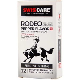 تصویر کاندوم خاردار و بزرگ کننده و تاخیری سوئیس کر مدل Rodeo Pepper Flavor بسته 12 عددی 