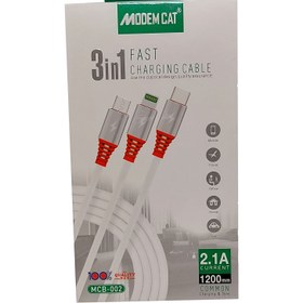 تصویر کابل شارژ سه سر مودم کت مدل MCB -002 طول 120سانتی متر 2.1 آمپرUSB TO MICRO USB . 