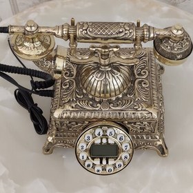 تصویر تلفن برنز رومیزی کلاسیک مدل مربع ( تلفن برنجی ) کد 1842 