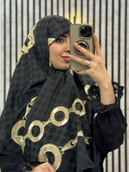 تصویر روسری ابریشم توییل وارداتی طرح زنجیر رنگ مشکی کد001 