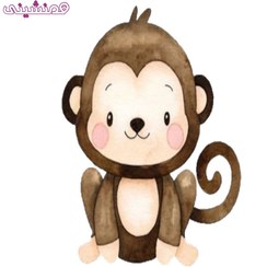 تصویر استند چوبی جشن و تولد تم حیوانات جنگل مدل میمون آبرنگی 