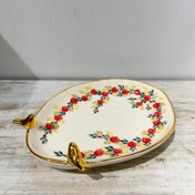 تصویر شیرینی خوری سرامیکی دفرمه دستساز طرح گل سرخی پرنده دار کد 004 