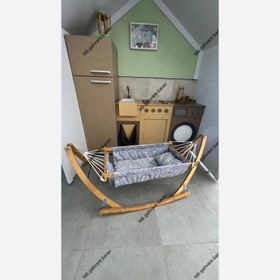 تصویر گهواره ننو طرح قلب طوسی زرد 