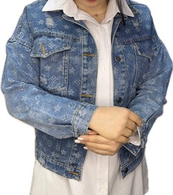 تصویر کت کراپ جین طرح LV lv-pattern-denim-crop-coat