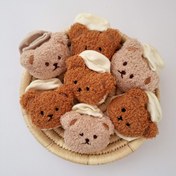 تصویر جوراب کالجی مچی بچگانه عروسک برجسته خرسی تدی کف ترمزگیر کرم قهوه ای Tedy socks