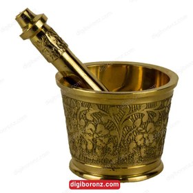 تصویر هاون برنجی سنگین ساخت هندوستان سایز 6 Heavy flower design mortar, size 6