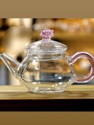 تصویر قوری پیرکس زعفران، گل صورتی 