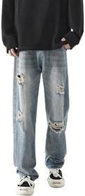 تصویر Mens Wide Leg Jeans Baggy Straight Loose Fit Denim Pants Vintage Casual Trousers Streetwear Hip Hop 