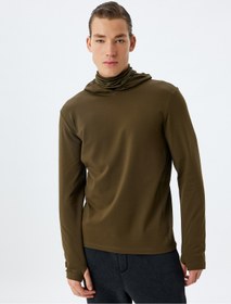 تصویر خرید اینترنتی هودی مردانه سبز کوتون 5WAM70055NK Spor Sweatshirt Kapşonlu Şardonlu Yumuşak Tuşe Uzun Kollu