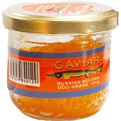 تصویر خاویار طلایی بلوگا caviar ( آذربایجان) 100 گرم مزه شور و تلخ 