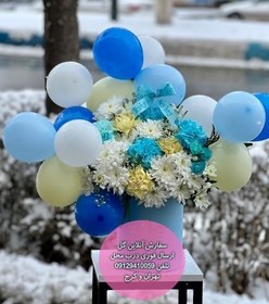 تصویر دسته گل لیلیوم سفید ویژه تبریک نوزاد 