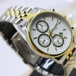 تصویر ساعت سیتیزن مردانه بدنه استیل رنگ صفحه سفید و گرد تاریخ شمار تمام استیل قفل پروانه ای کیفیت عالی 