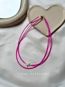 تصویر گردنبند سه لاین دخترانه مدل ستاره های صورتی 