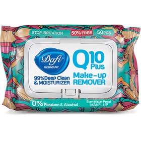 تصویر دستمال مرطوب پاک کننده آرایش مدل AGE FIGHTER میوه ای سری Q10 درب دار 50 عددی مخصوص پوست حساس و خشک دافی Dafi Dafi Q10 Age Fighter Makeup Remover Wet Wipes