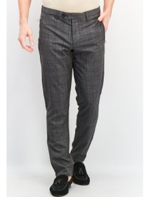 تصویر شلوار رسمی مردانه با طراحی راه‌راه، ترکیب خاکستری برند selected Men Slim Fit Plaid Dress Pants, Grey Combo