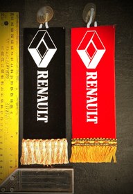 تصویر پرچم آویز مستطیل مخملی ریشه دار لوگو رنو Renault قرمز مشکی (بسته ۲ عدد) 