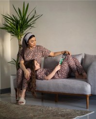 تصویر ست راحتی تیشرت شلوار مادر و کودک طرح پلنگی تمام پنبه سایز ۱ تا ۹ 