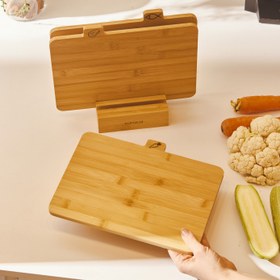 تصویر تخته برش کاراجا مدل TRIPLE مجموعه سه عددی به همراه استند Karaca Triple 4 Piece Bamboo Cutting Board Set with Stand