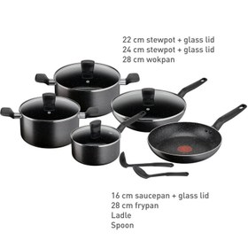 تصویر سرویس قابلمه تیتانیوم تفال 11 تیکه dark stone tefal dark stone b491bs85 cookware 11pcs