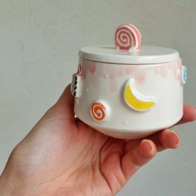 تصویر قندون سرامیکی دستساز طرح شکلاتی Handmade ceramic sugarpot chocolate design