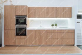 تصویر کابینت آشپزخانه ام دی اف طرح چوبی قهوه ای روشن (متری) 