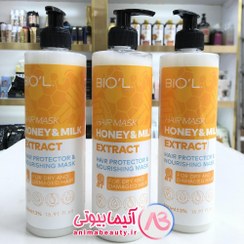 تصویر ماسک مو بیول شیر و عسل آبرسان مناسب موی آسیب دیده Biol Nourishing Hair Mask With Milk And Honey Extract  500ml