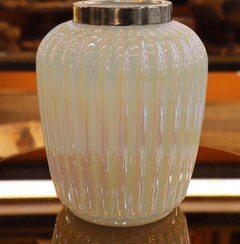 تصویر گلدان شیشه ای رنگ صدفی و عسلی - صدفی 