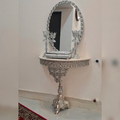 تصویر اینه و شمعدان با میز مناسب عروس ، ایینه مدل گل رز روکش نقره 