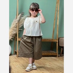 تصویر ست پوشاک دخترانه سایز ۳ تا ۱۲ سال کرم سبز 