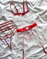 تصویر ست کاستوم پرستاری زنانه بادی، کمربند، شورت، تسمه پا دارای سایزبندی کد 0164 Women's lingerie