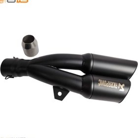 تصویر اگزوز قهرمانی موتور سیکلت اکروپویچ دو لول مشکی کد AK32 Akropovich motorcycle championship exhaust, black, code AK32