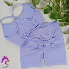 تصویر ست ورزشی زنانه نیم تنه و شورتک کمر هفتی پشت چین دار سایز ۲ 