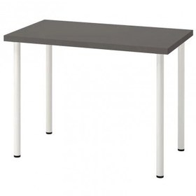 تصویر میز اداری ساده ایکیا مدل LINNMON / ADILS رنگ پایه سفید صفحه خاکستری تیره 60×100 سانتیمتر 