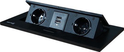 تصویر پریز رومیزی و کابینتی نستک مدل ۲ پریز ۲ پورت یو اس بی - مشکی Nestech cabinet socket