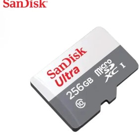 تصویر کارت حافظه microSDXC سن دیسک مدل Ultra کلاس 10 استاندارد UHS-I U1 سرعت 100MBps ظرفیت 256 گیگابایت SANDISK 256GB 100MBPS memory card