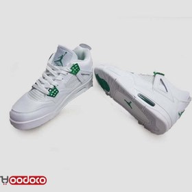 تصویر نایک ایر جردن ۴ متالیک سفید سبز Nike air jordan 4 metallic white and green 