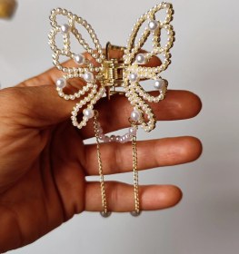 تصویر کلیپس پروانه مرواریدی اویز دار 