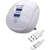 تصویر شارژر دیواری و لامپ ال‌ای‌دی به همراه کابل میکرو باوین BAVIN PC363 2.1A Touch LED Lamp Quick Charger For Micro 