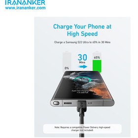 تصویر کابل شارژ Type-C به Type-C انکر مدل Anker 322 A81F6 (طول کابل 1.8m) 60W Anker 322 A81F6 60W USB-C to USB-C Cable 1.8m