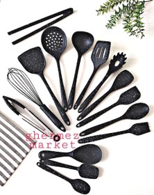 تصویر سرویس کفگیر و ملاقه سیلیکونی خالدار شنگیا 