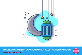 تصویر آیکون ماه و فانوس رمضان کارتونی 