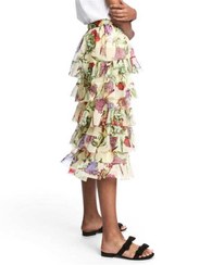 تصویر دامن سایز بزرگ زنانه لیمویی سبز گل گلی H&M 